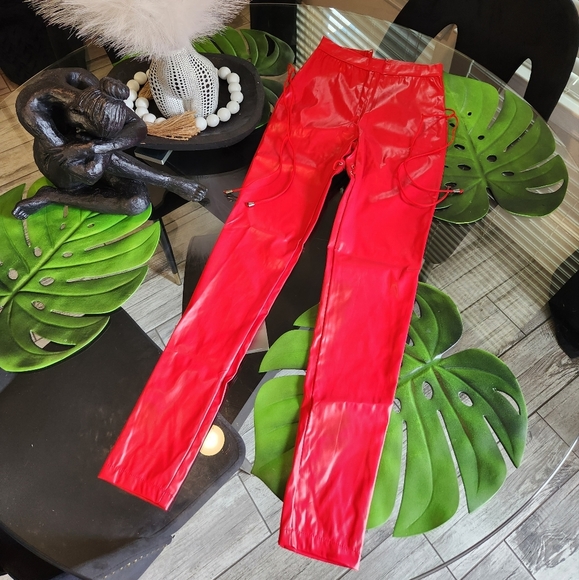 Pants - Red Vegan Leather Pants 👖